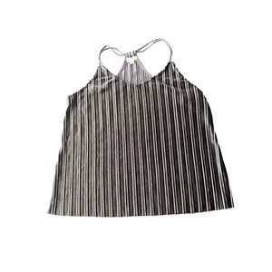 C. Luce Grey Striped Pleated Velvet Camisole Racerback Tank Top Medium (1010)
